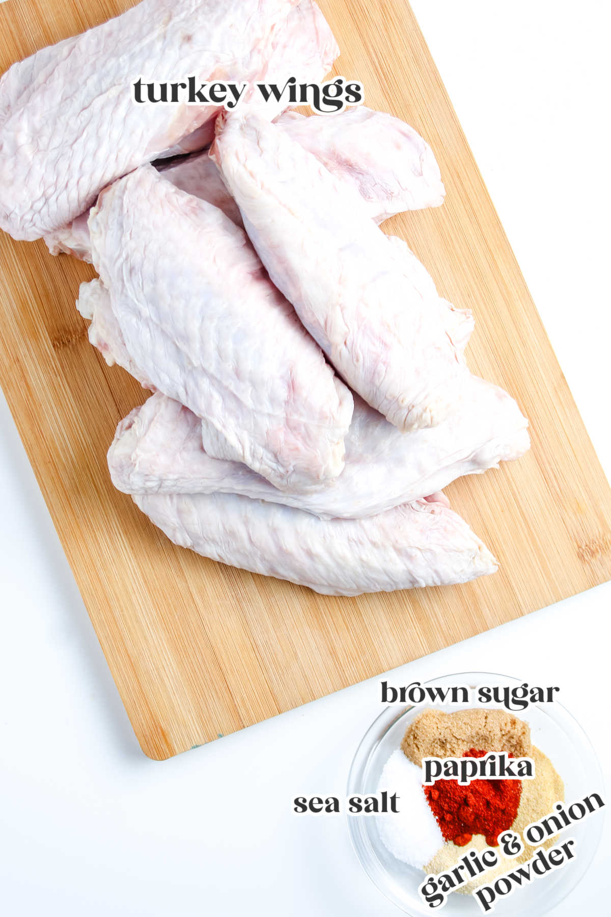 The ingredients for this recipe with text overlay labeling each one.
