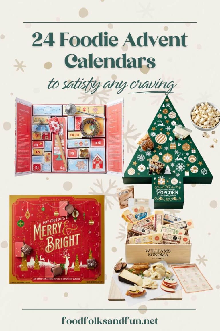 A picture collage with 4 pictures of Foodie Advent Calendars.