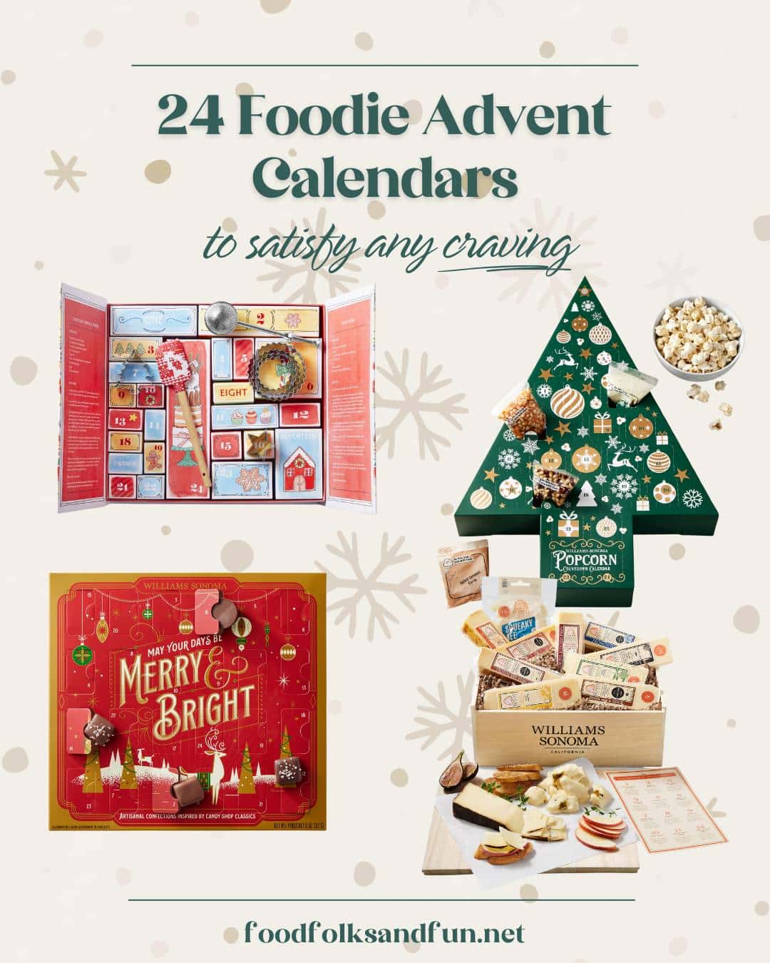 A picture collage with 4 pictures of Foodie Advent Calendars.