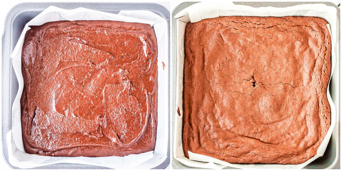 The brownies before and after baking.
