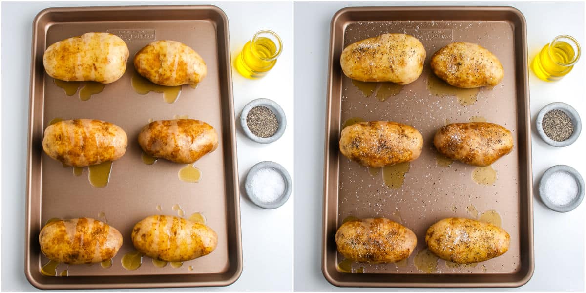 The raw potatoes rubbed with olive oil, salt, and pepper.
