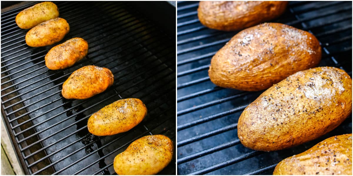 The potatoes before and after cooking.