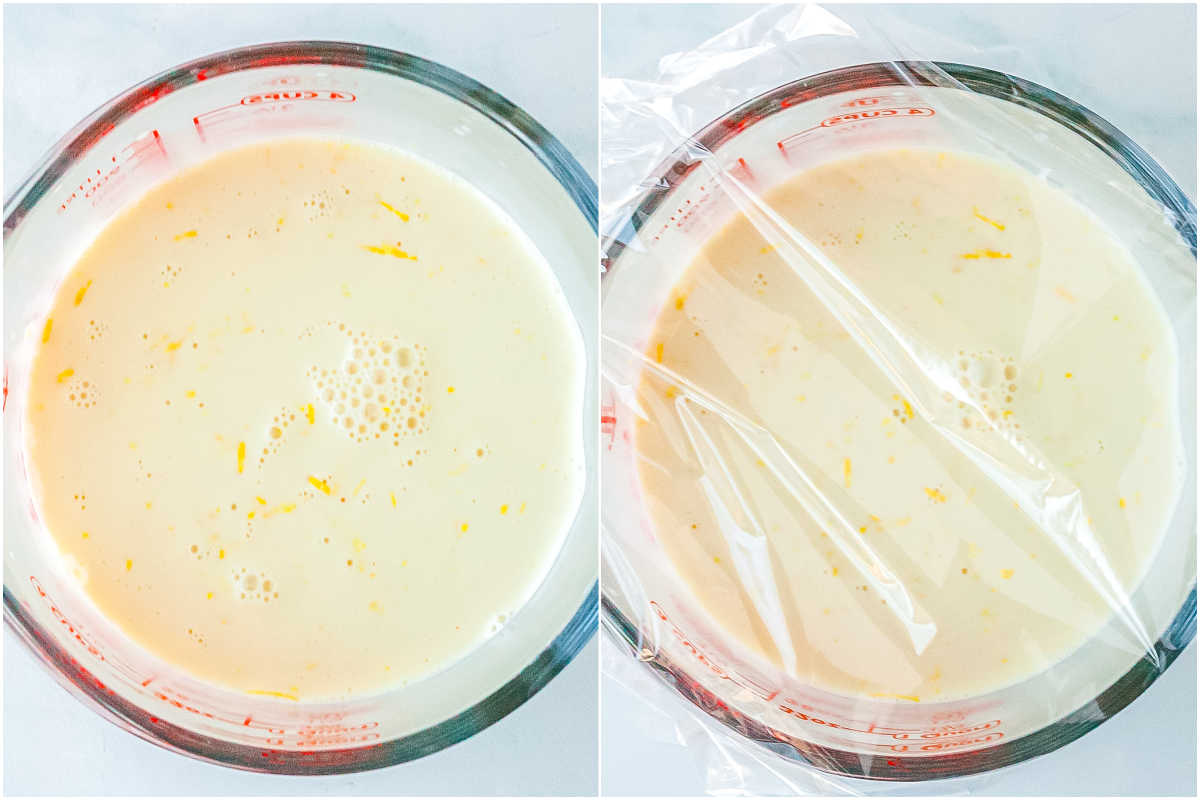 The milk base before and after it is chilled.