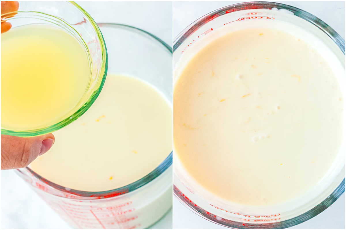 The milk base with lemon juice and zest added to it.