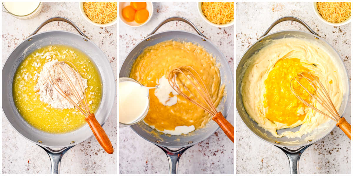 The béchamel sauce made in a deep pan.