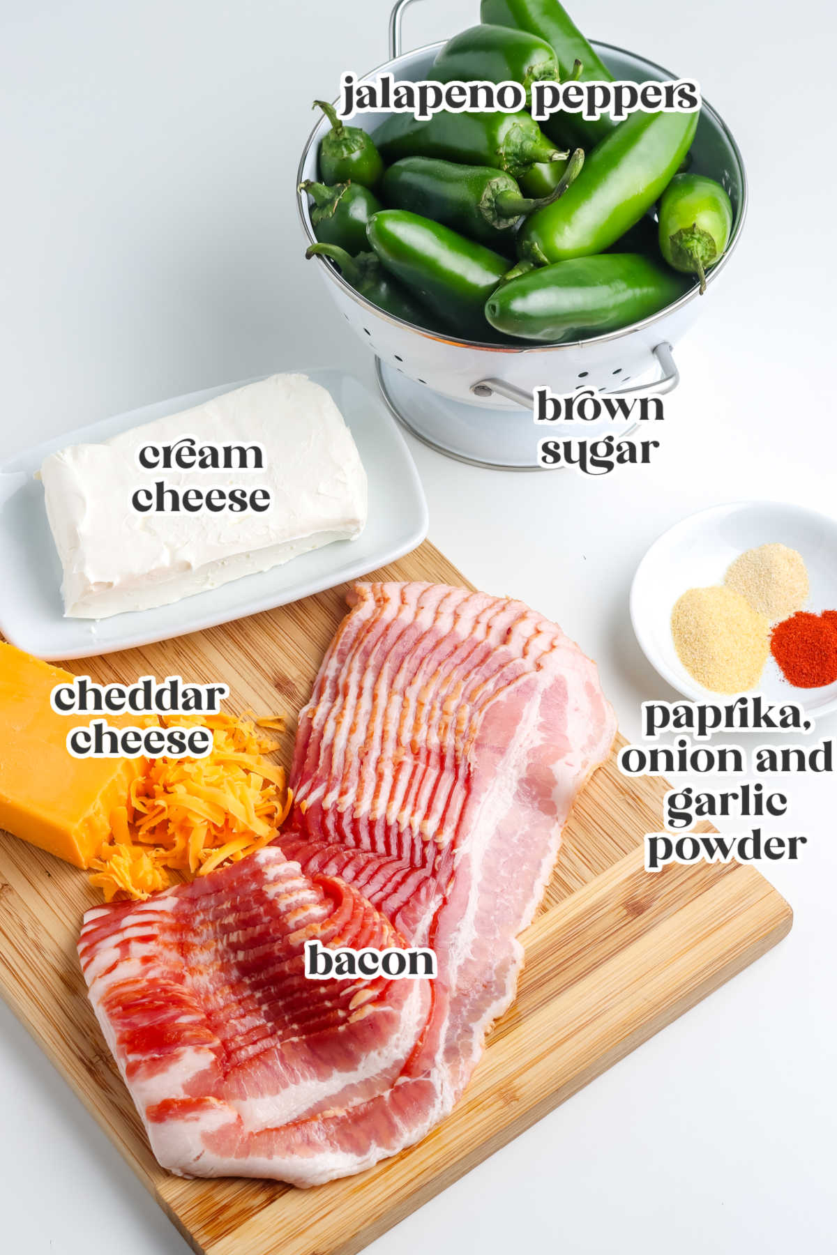 The Smoked Jalapeno Poppers recipe ingredients labled with text overlay
