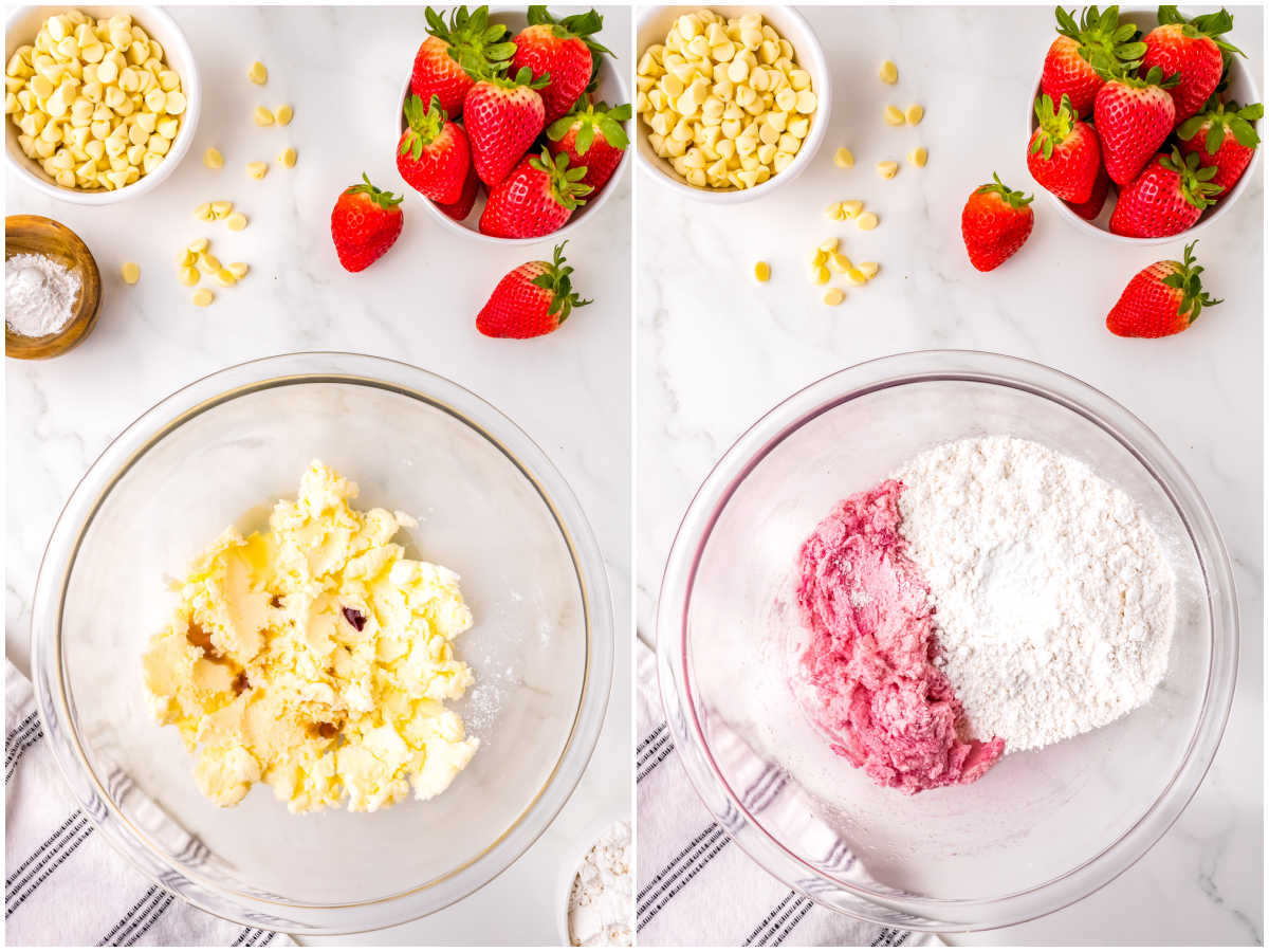 The wet ingredients beat together in a bowl and then the dry ingredients added to them.