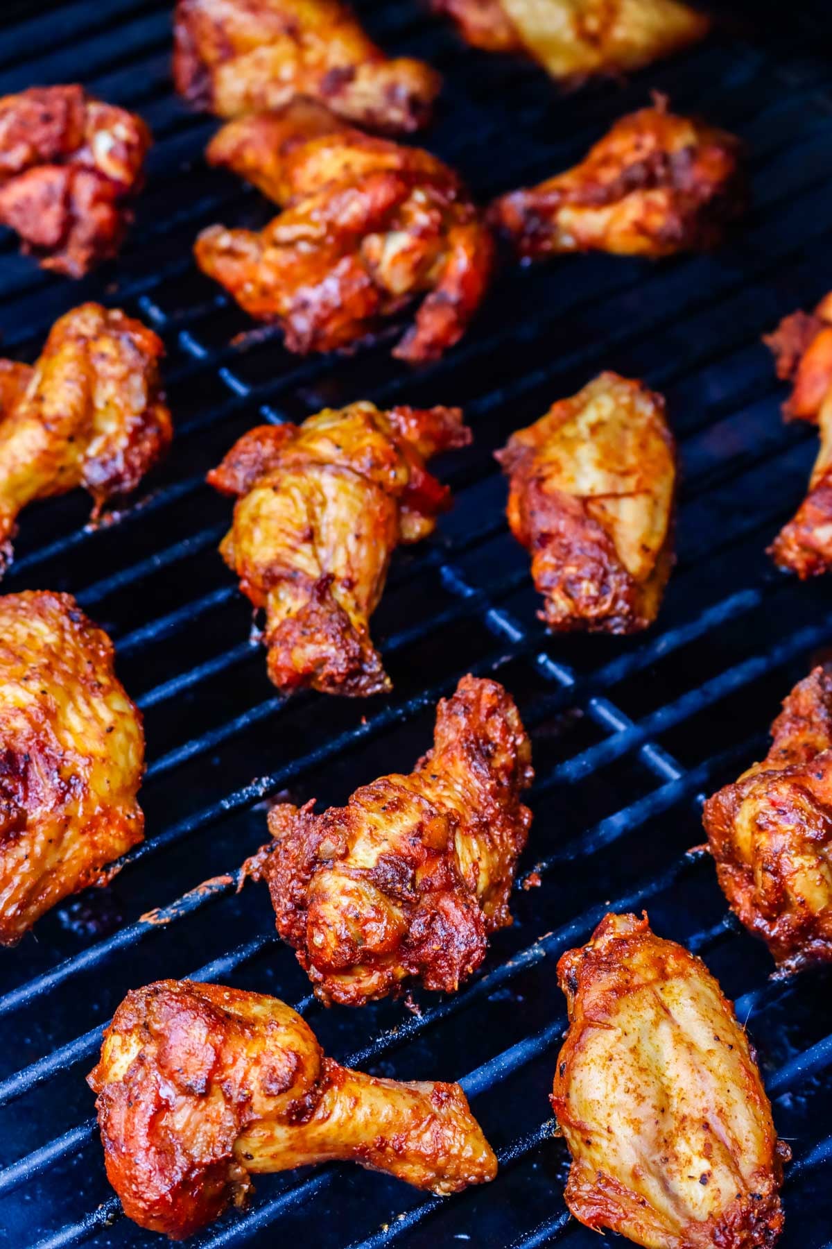 The finished smoked chicken wings on a Traeger.