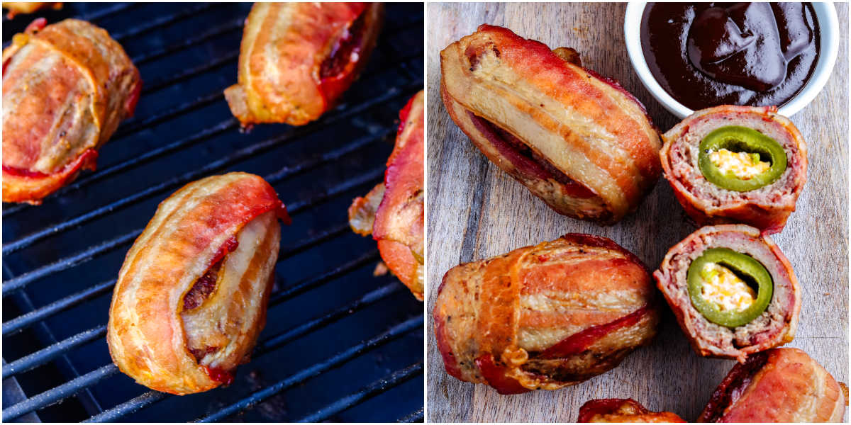 The Smoked Armadillo Eggs on smoker grates and then on a serving platter.
