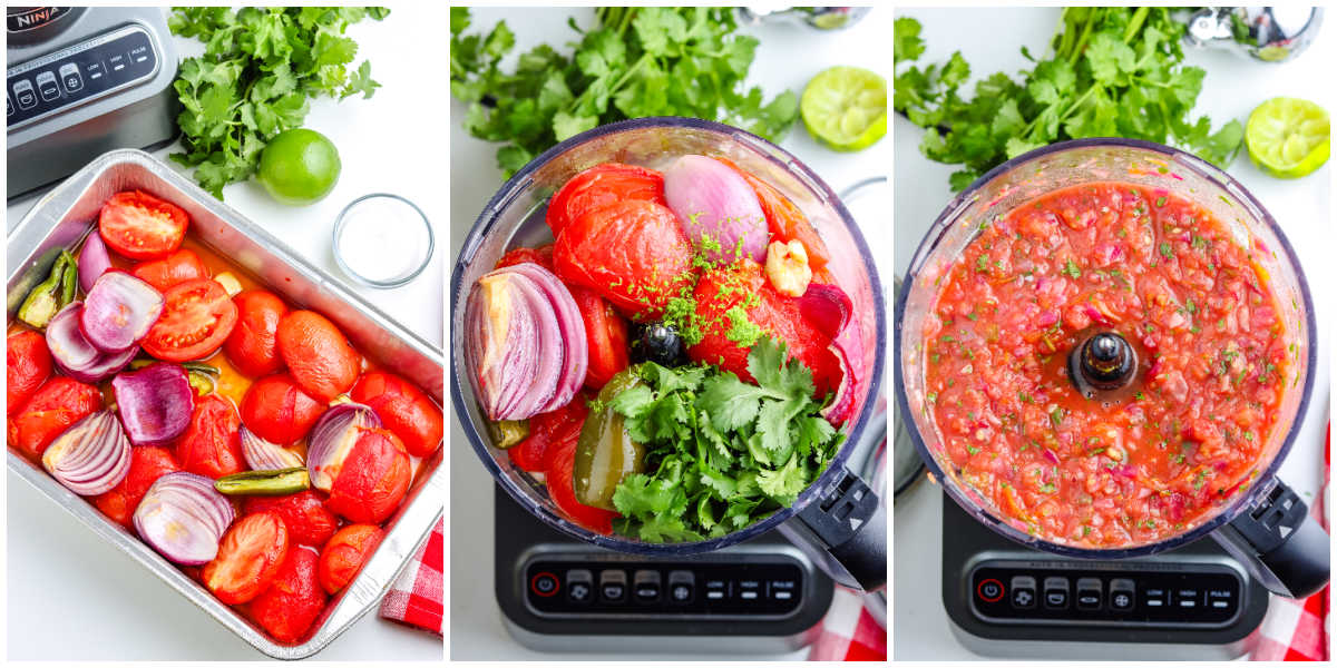 The smoked vegetables are added to a food processor and processed until smooth.