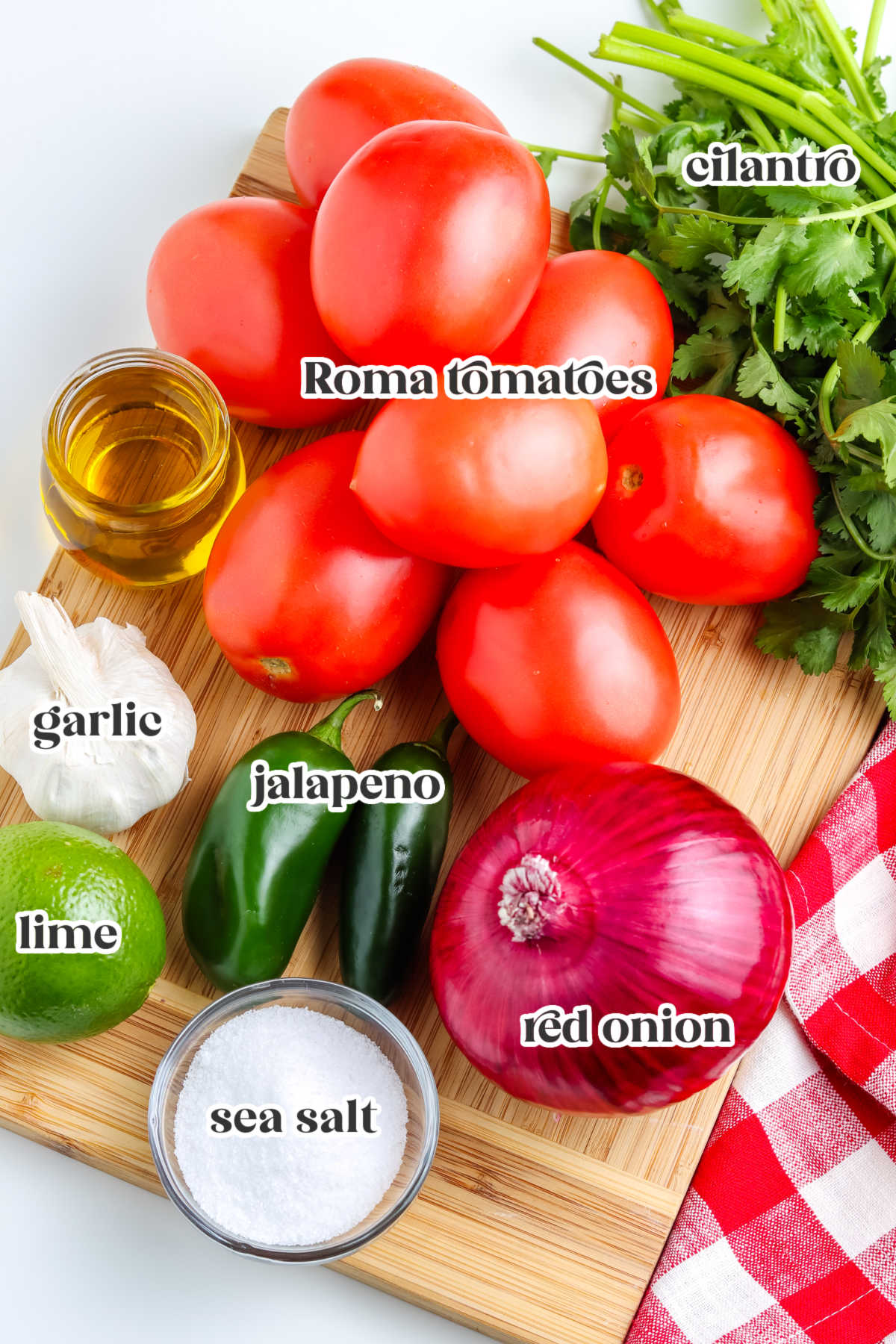 The smoked salsa ingredients with text overlay labeling each.