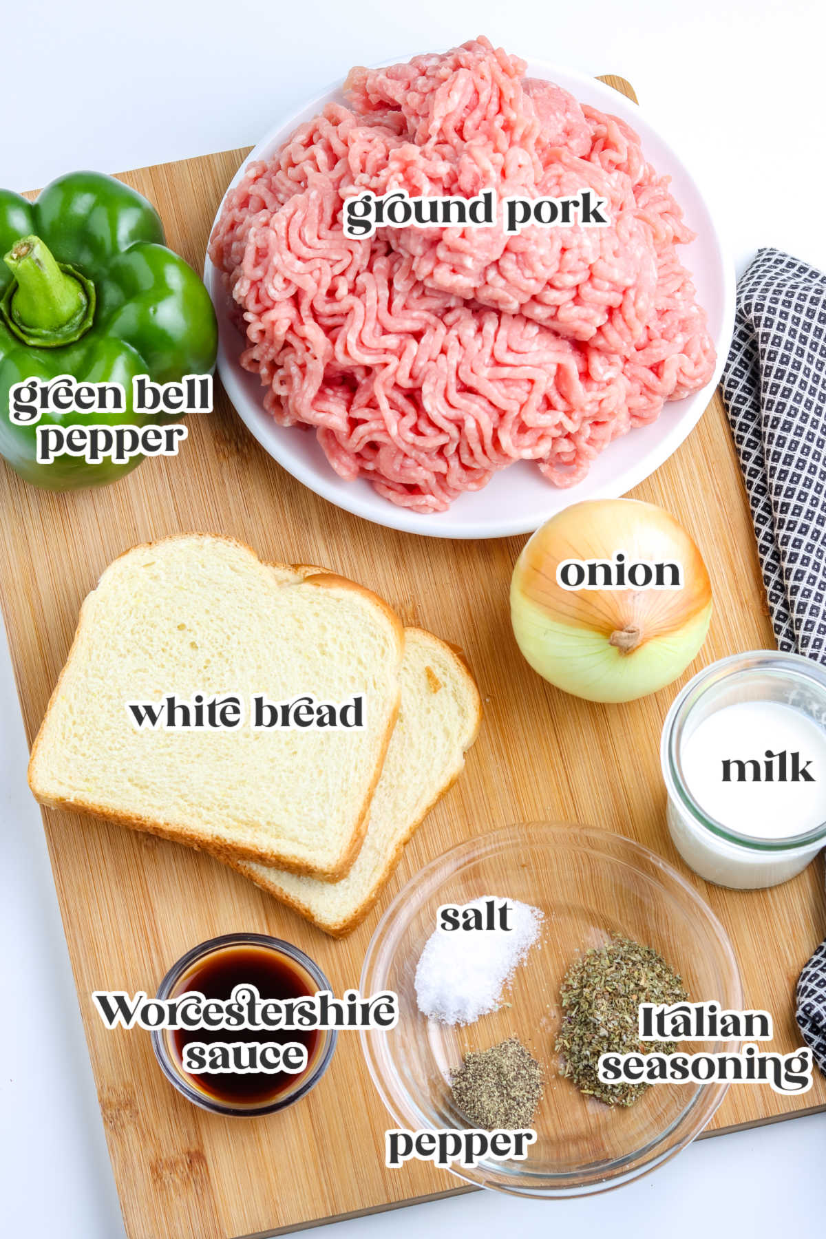The smoked meatballs ingredients with text overlay labeling each one.