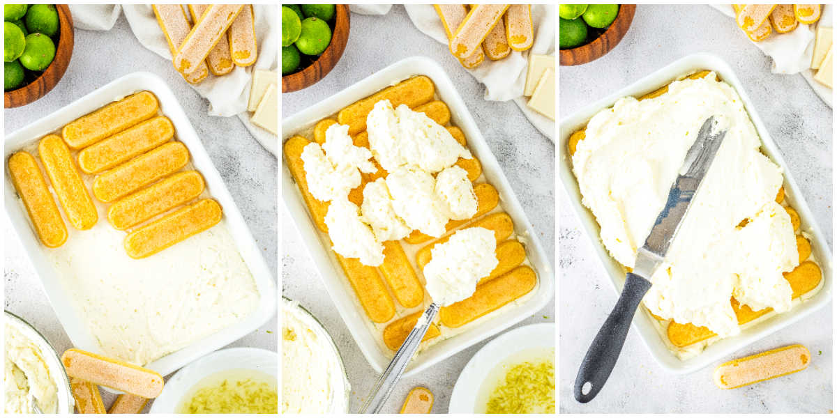 Second layer of soaked ladyfingers arranged in the dish. Additional mascarpone cream added over the second layer. Final layer smoothed into an even, creamy top.