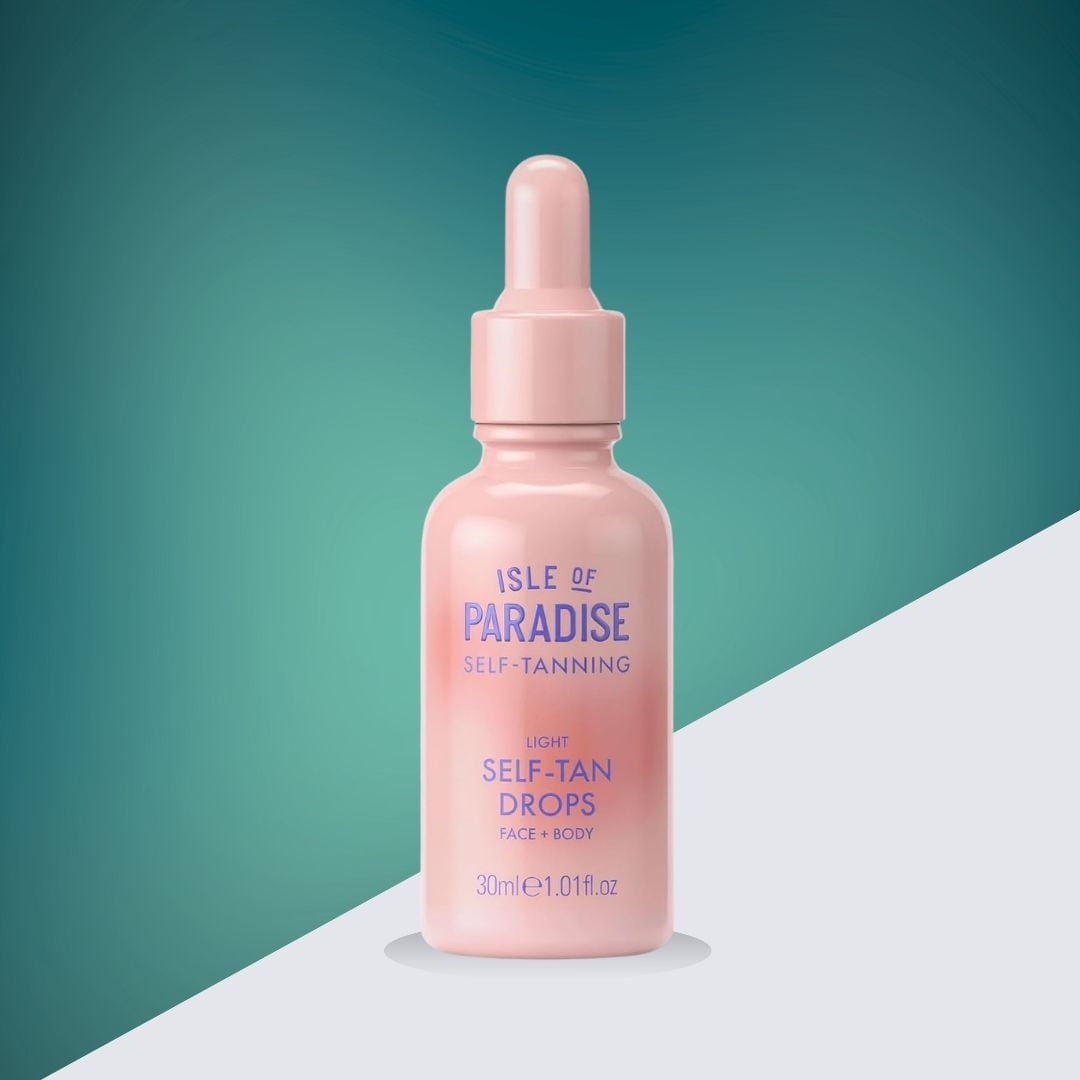 A pink bottle of Isle of Paradise self-tanning drops.